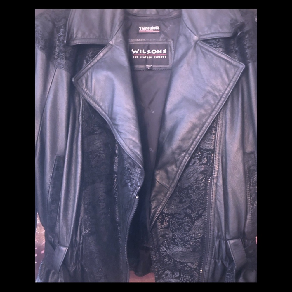 Wilsons Leather Jacket 🧥w/ Suede Paisley Print - Picture 3 of 7